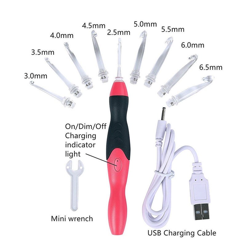 Jahyshow 9 Sizes Crochet Hook Set: Interchangeable Crochet Hooks with Light - Light Up Crochet Hooks for Stitch & Row Counter, DIY Craft Supplies,Yarn Crochet Kit for Beginners (2.5mm to 6.5mm Heads) - Image 3